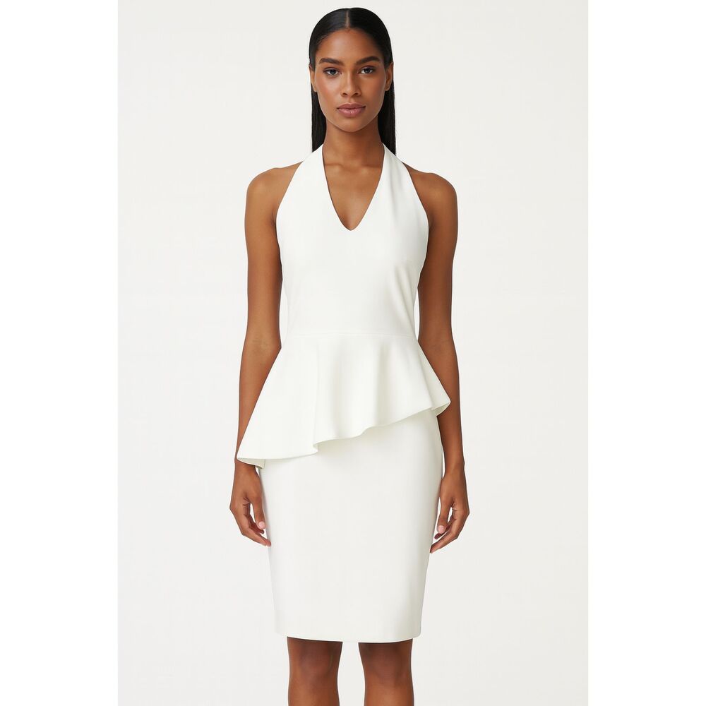Chiara Boni La Petite Robe Halter Dress Women's Medium White Peplum Cocktail